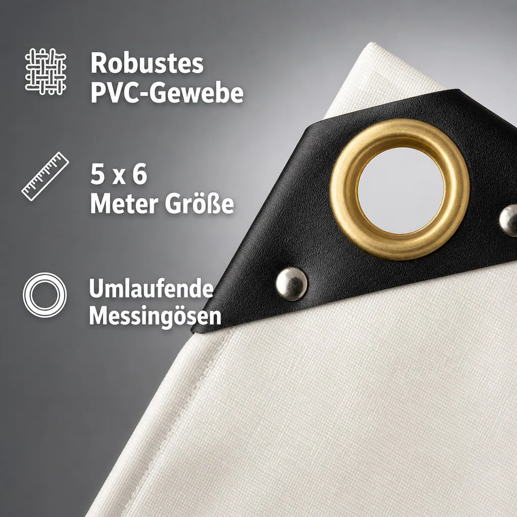Abdeckplane, Gewebeplane, PVC Plane 650 g/m², 5 x 6m (30m²), weiß
