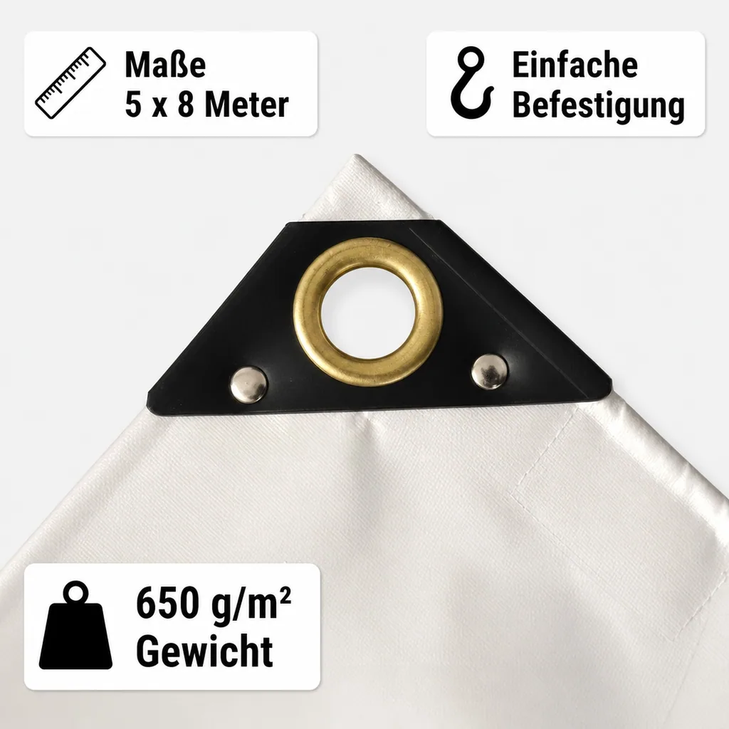 Abdeckplane 650g/m², PVC Plane 5x8m (40m²), weiß
