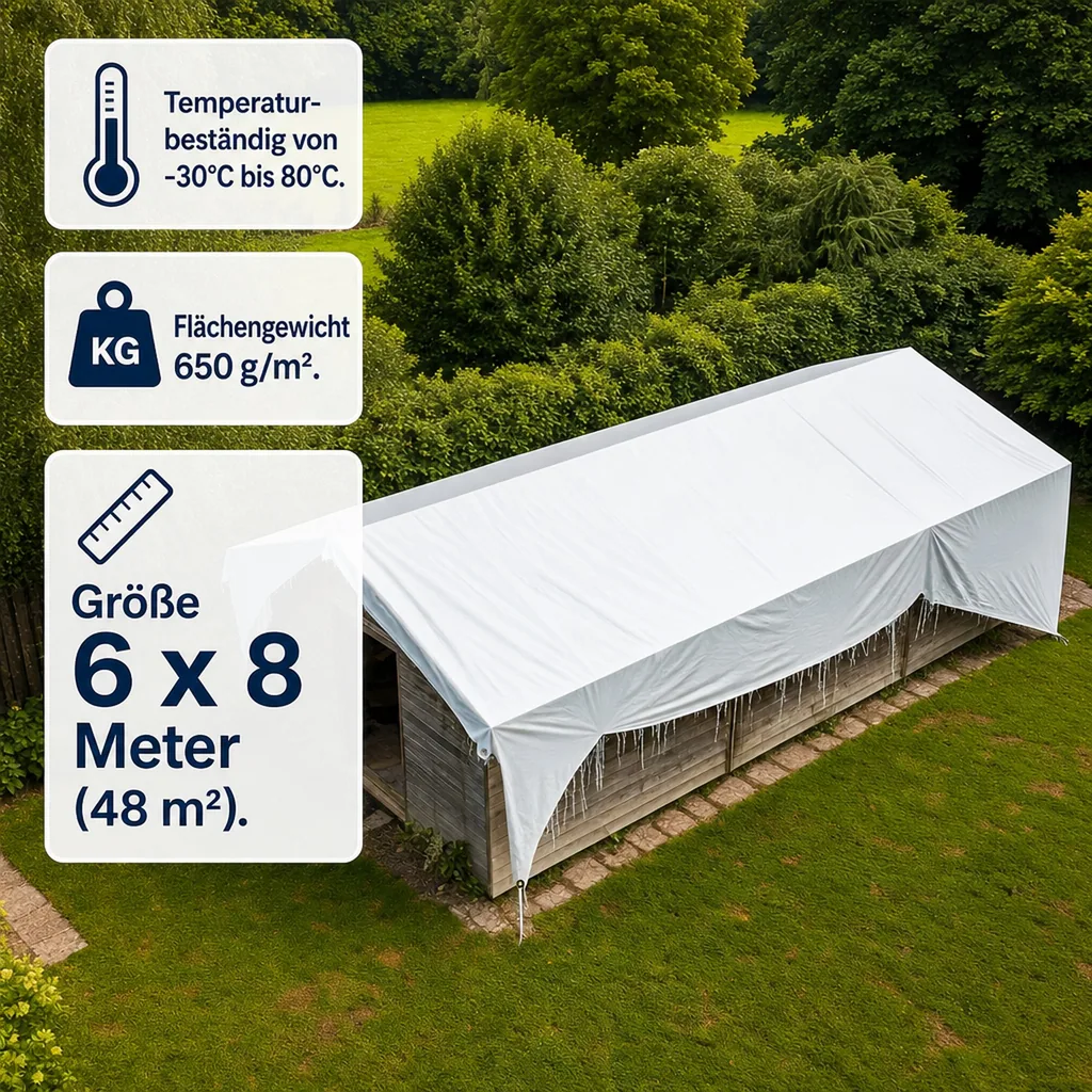 Abdeckplane 650g, PVC Plane 6x8m (48m²), weiß, Gewebeplane
