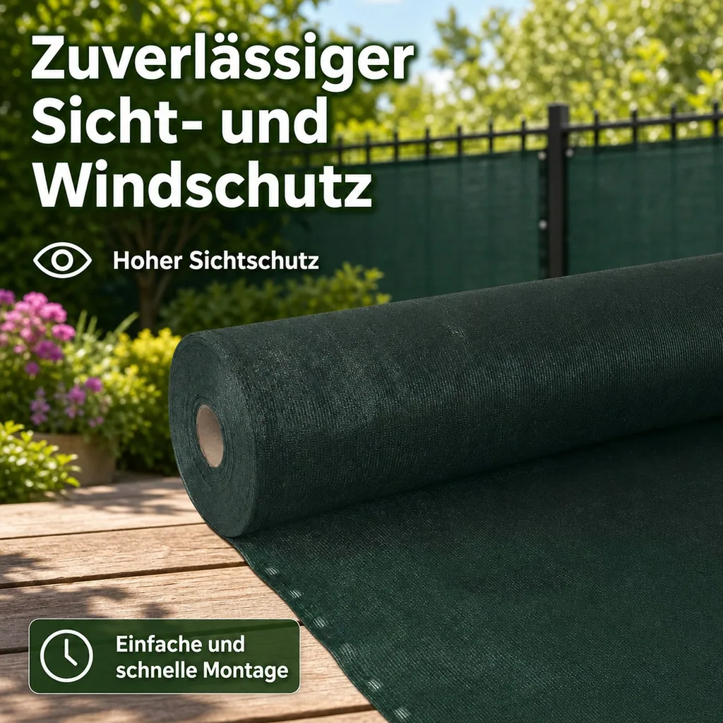 Sichtschutznetz, Windschutznetz 1 m x 25 m, Zaunblende, HDPE, grün