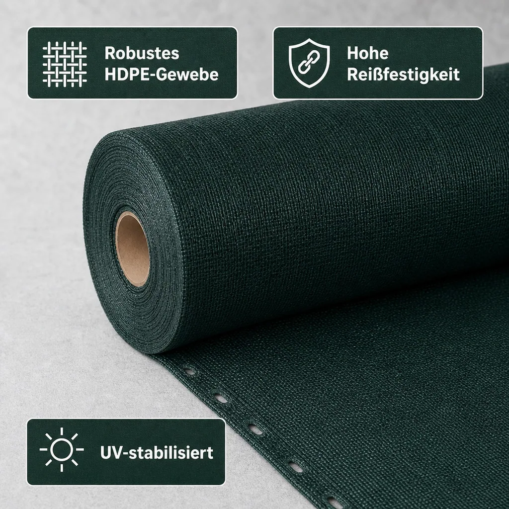 Sichtschutznetz, Windschutznetz 1,5m x 25m, HDPE Gewebe, Gartenzaun Blende