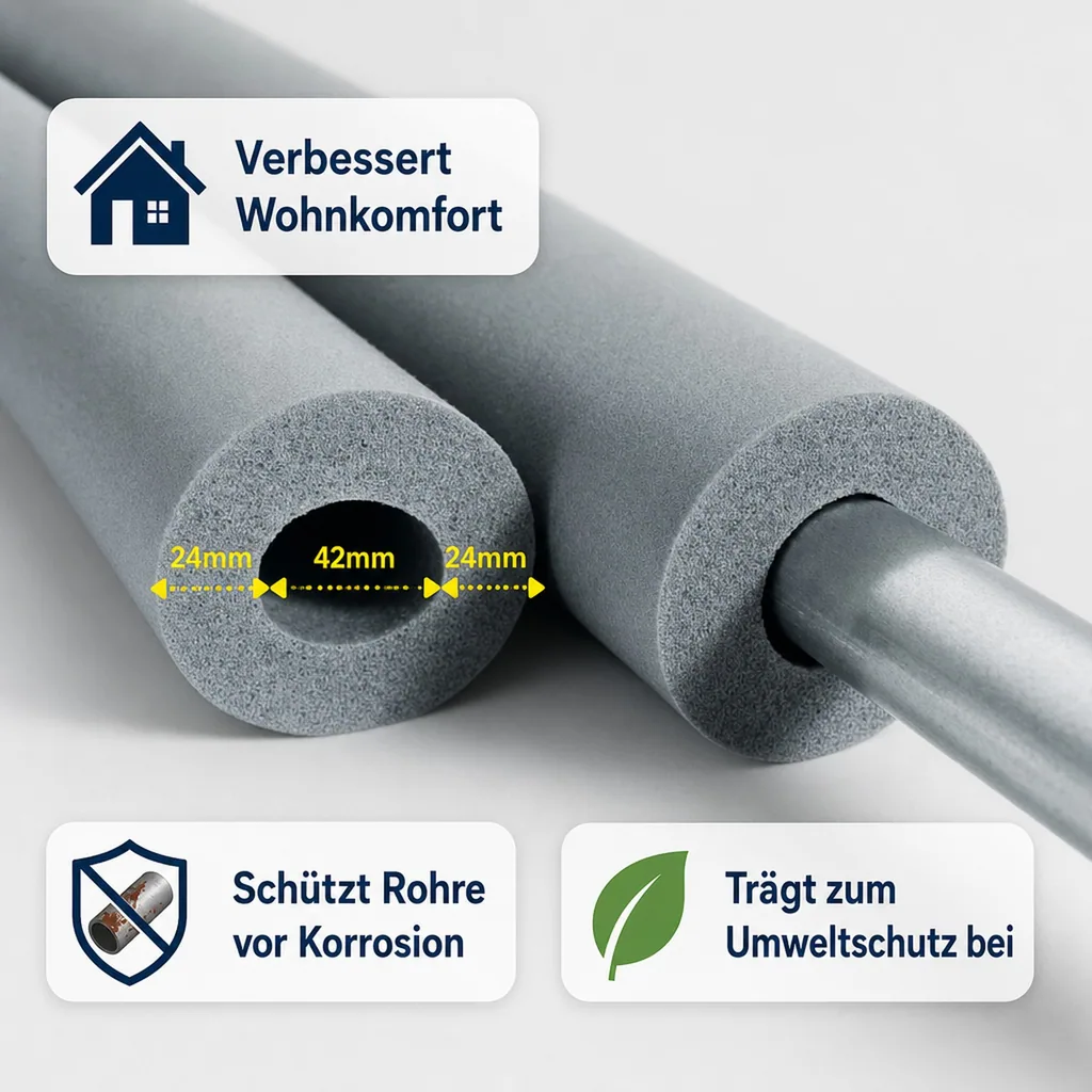 Rohrisolierung Kautschuk 2m, Ø 42mm, 20mm, GEG Konform, grau