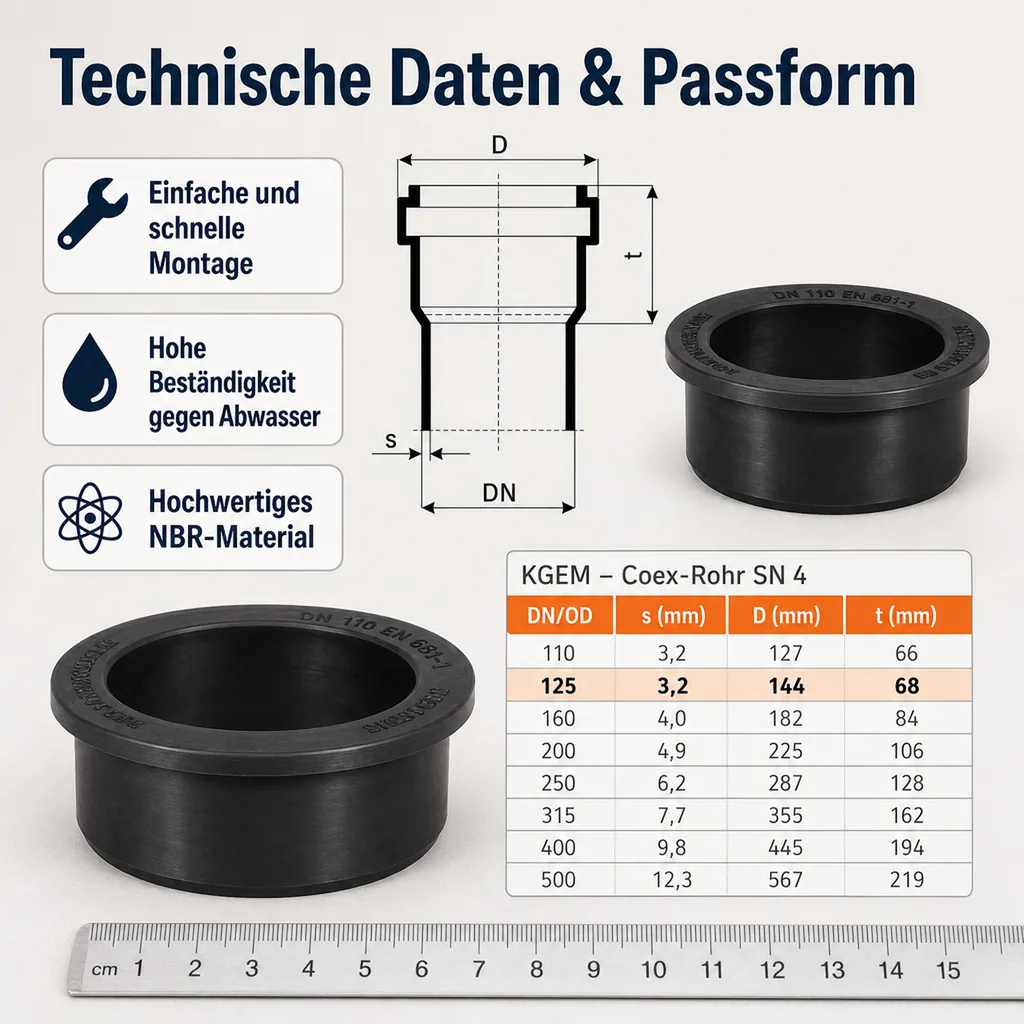 Anschlussdichtung DN 125, KG Rohr Dichtung, NBR