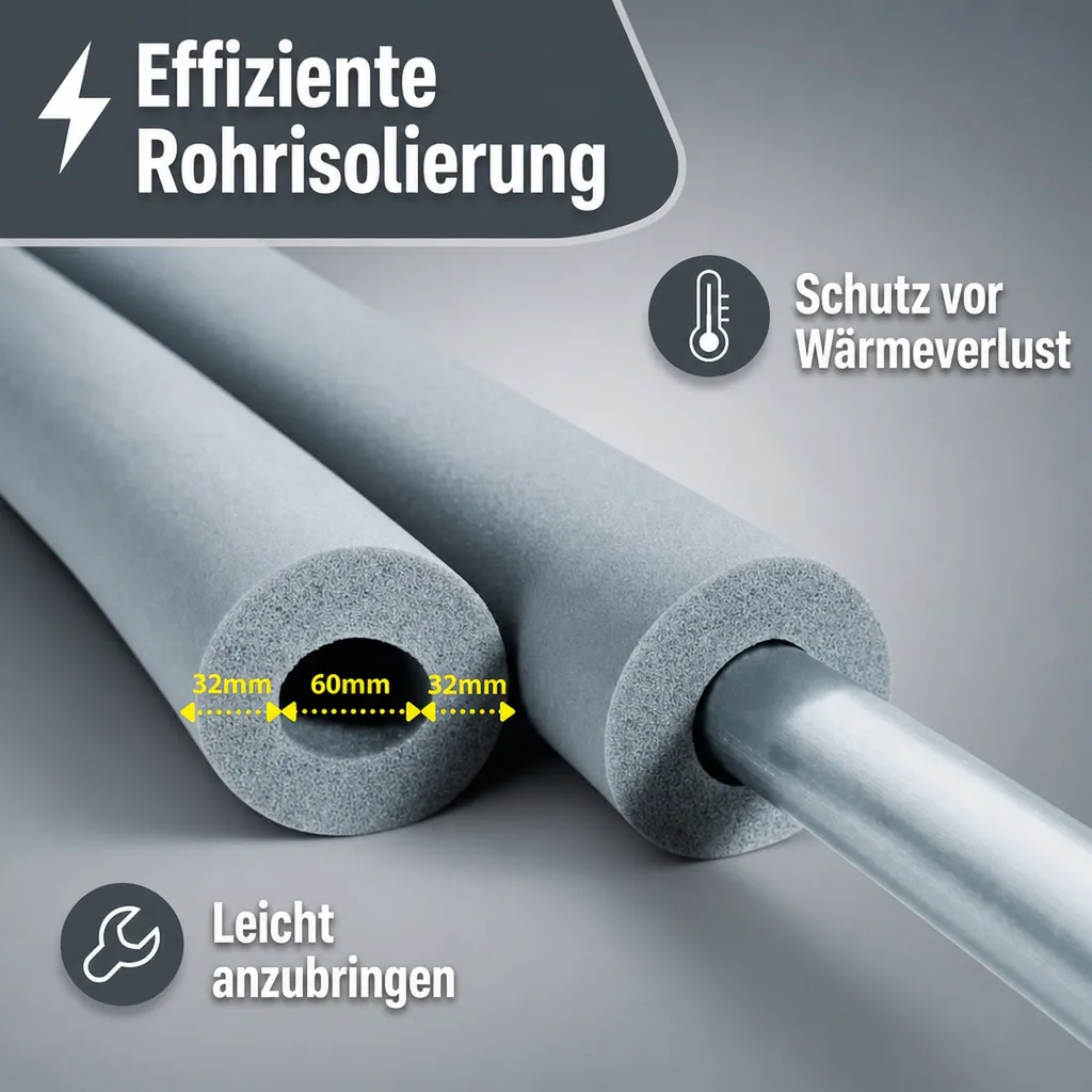 Rohrisolierung, Heizungsrohrisolierung 60mm, 2m, Kautschukisolierung, GEG