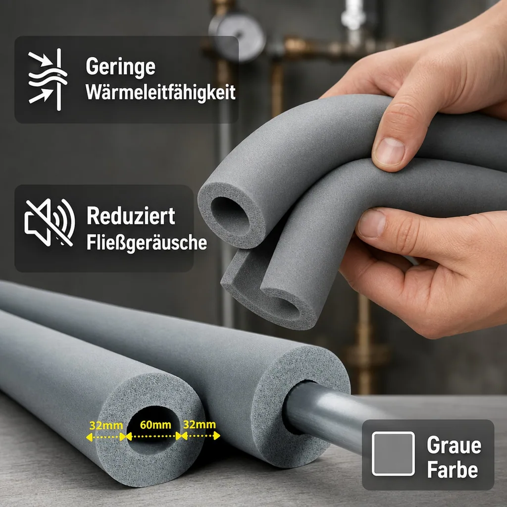 Rohrisolierung, Heizungsrohrisolierung 60mm, 2m, Kautschukisolierung, GEG