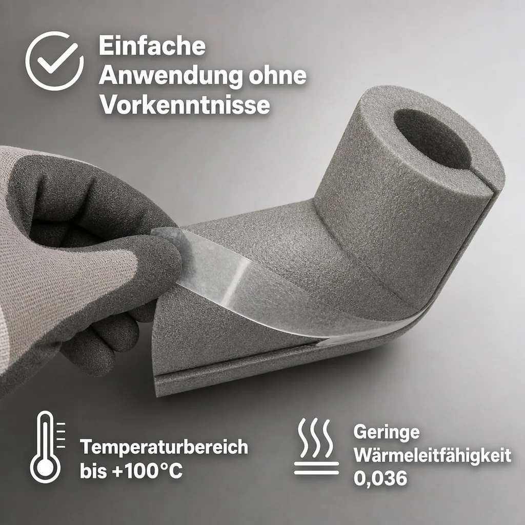 Rohrisolierung Bogen, selbstklebende Dämmung, 22mm x 25mm