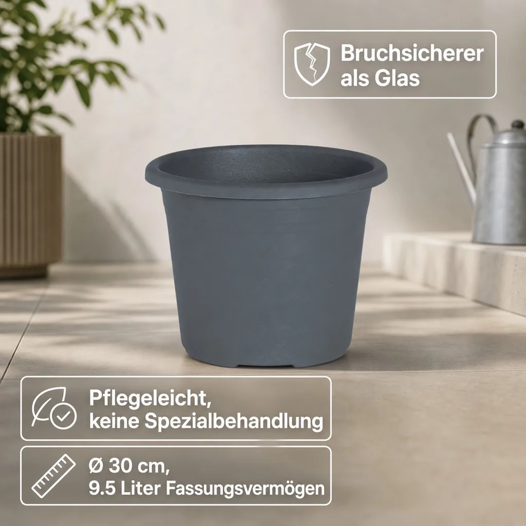 Blumentopf, Pflanztopf CYLINDRO, anthrazit, Ø 30cm, 9.5 Liter