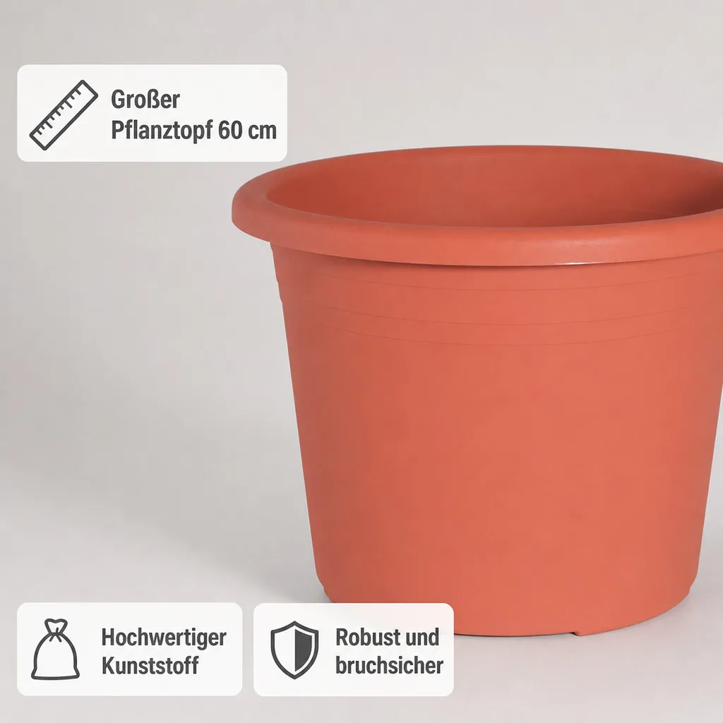 Blumentopf 60 cm terracotta, großer Pflanztopf, zylindrisch, 72 Liter