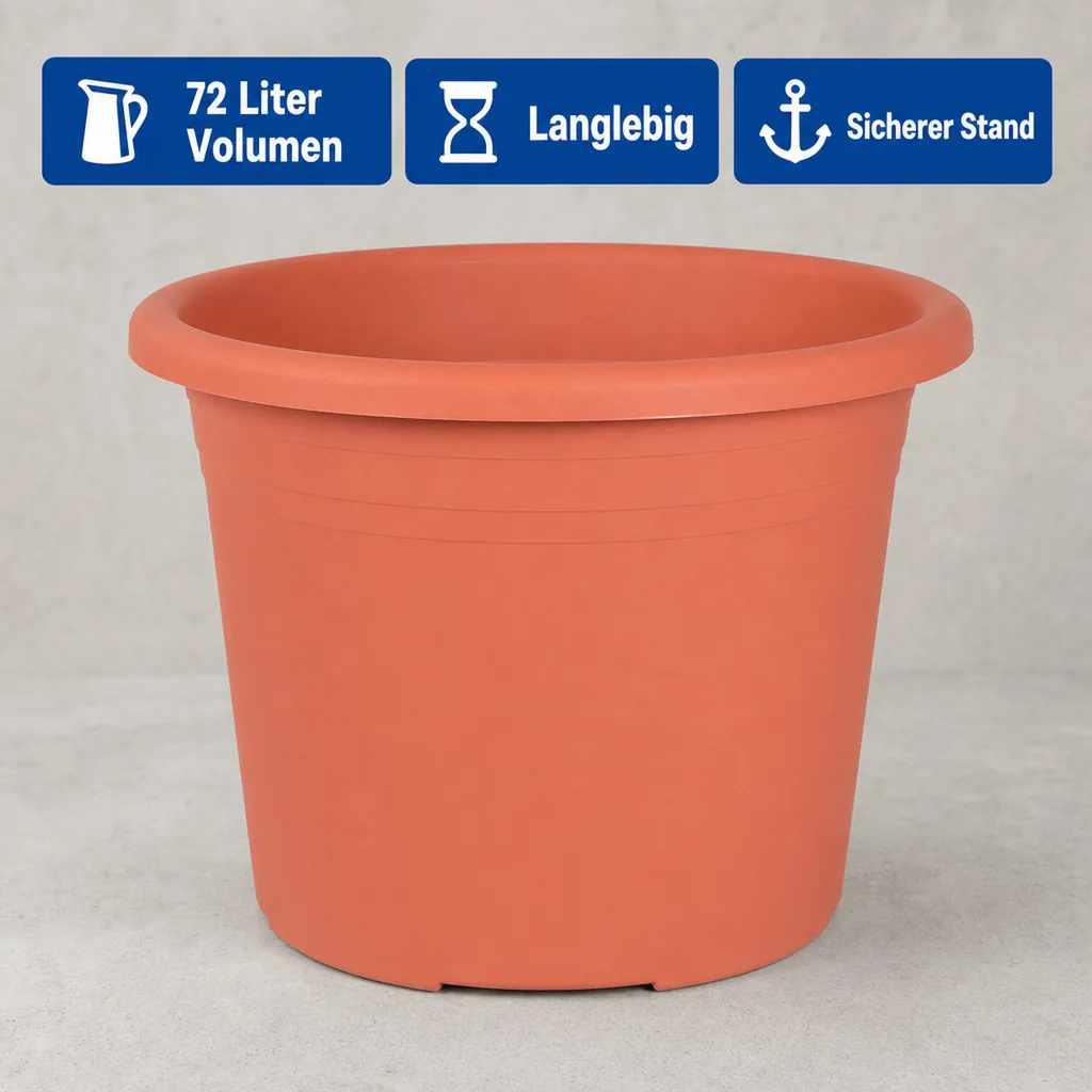Blumentopf 60 cm terracotta, großer Pflanztopf, zylindrisch, 72 Liter