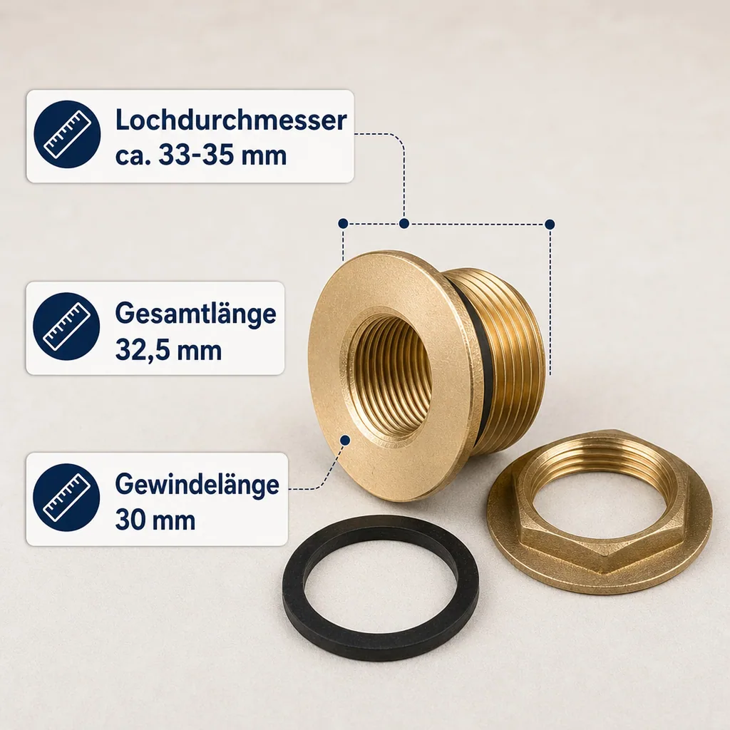 Tank + Regentonnen Durchführung gerade AG 1"x IG3/4"