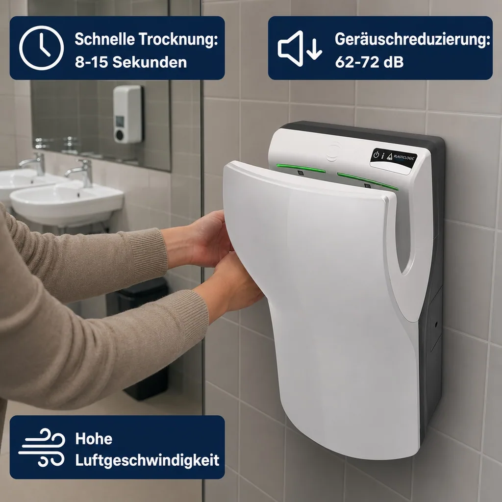 Händetrockner automatisch - Hands-in-Prinzip, Kunststoff PQ14, Farbe: Edelstahl-Look