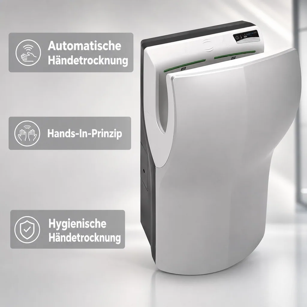 Händetrockner automatisch - Hands-in-Prinzip, Kunststoff PQ14, Farbe: Edelstahl-Look