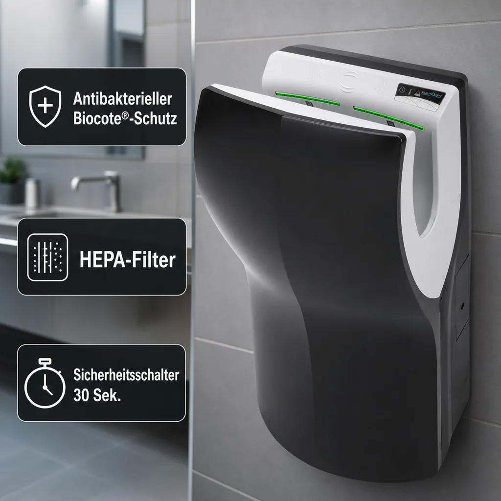 Händetrockner automatisch - Hands-in-Prinzip, Kunststoff PQ14, Farbe: schwarz