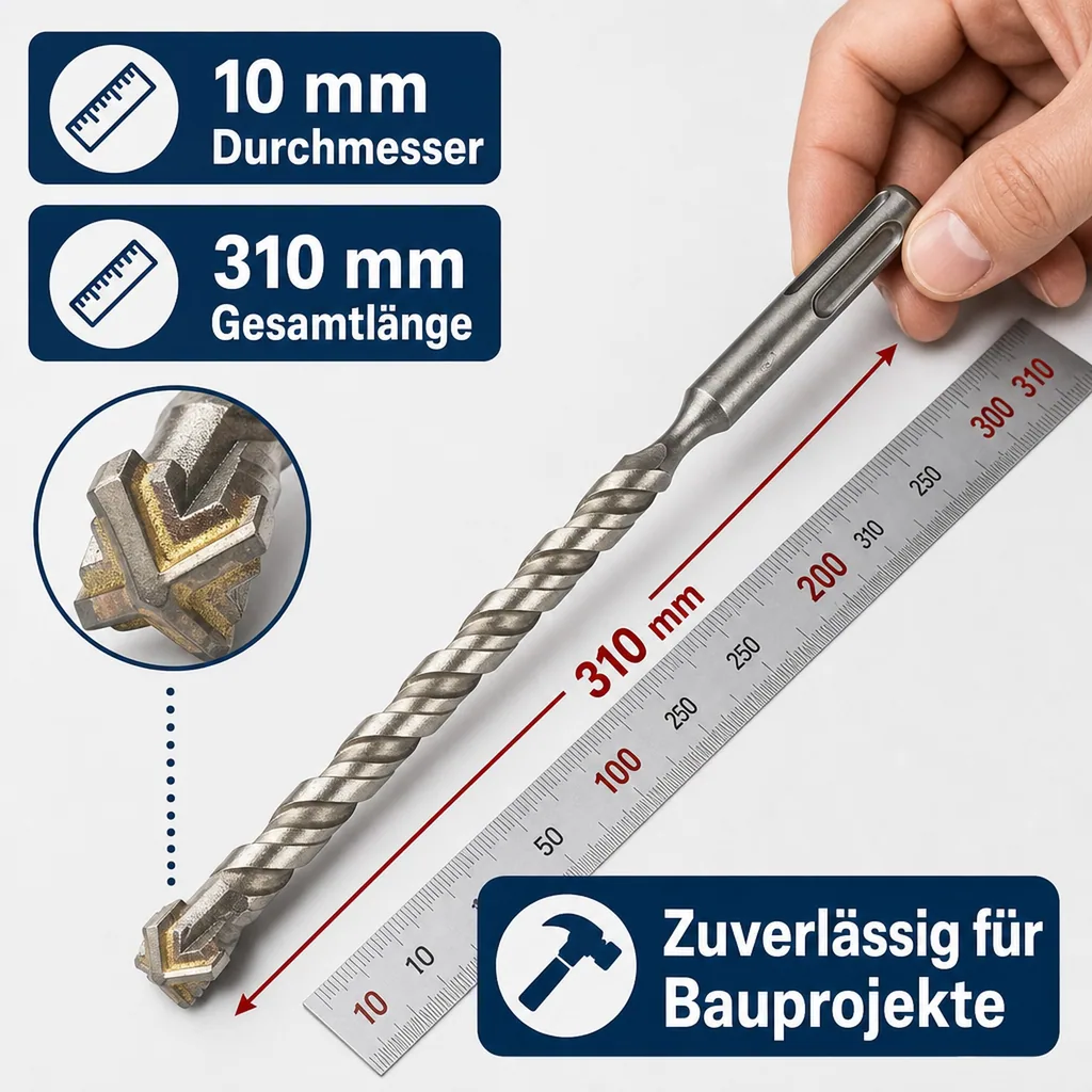 SDS Plus Hammerbohrer, 10mm, 310mm, 4-Schneider, Beton, Stein
