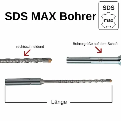 SDS Max Hammerbohrer, 22mm, 520mm, 4-Schneider, Betonbohrer