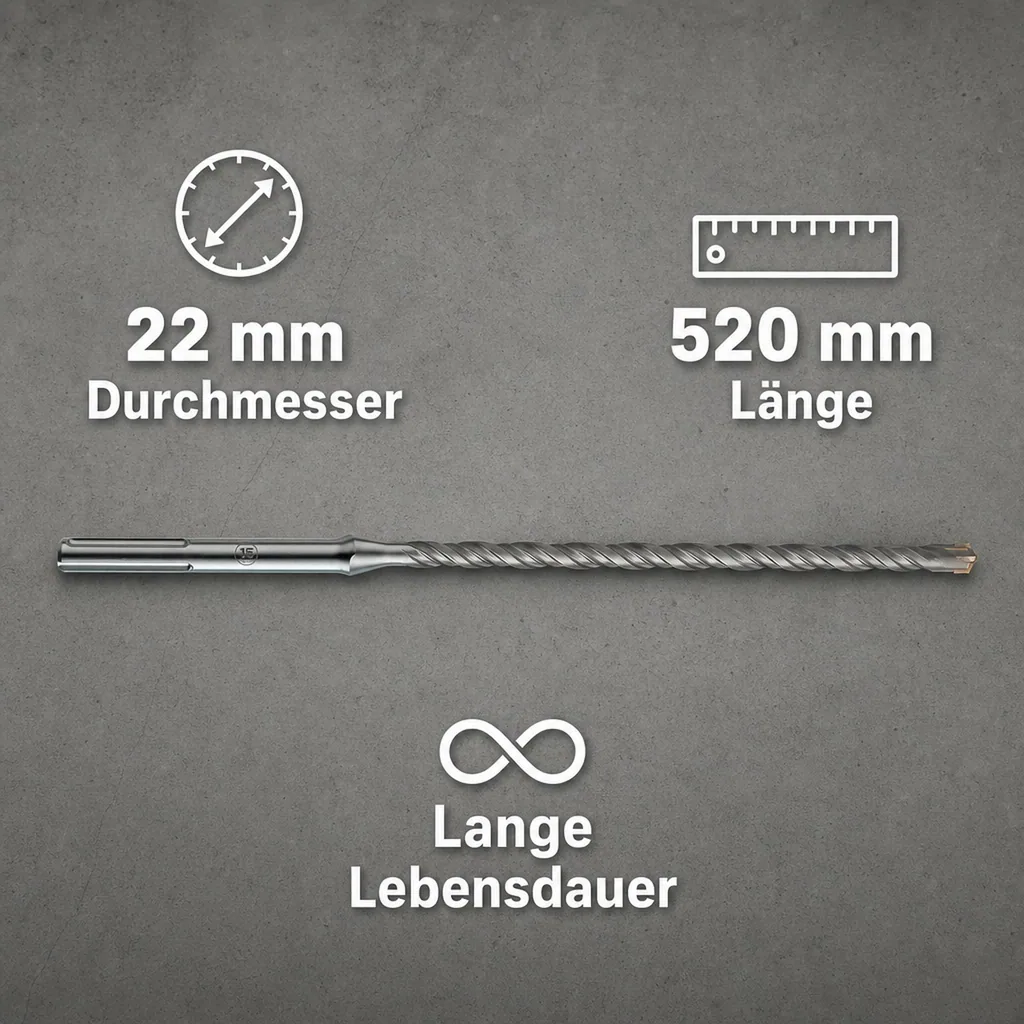SDS Max Hammerbohrer, 22mm, 520mm, 4-Schneider, Betonbohrer