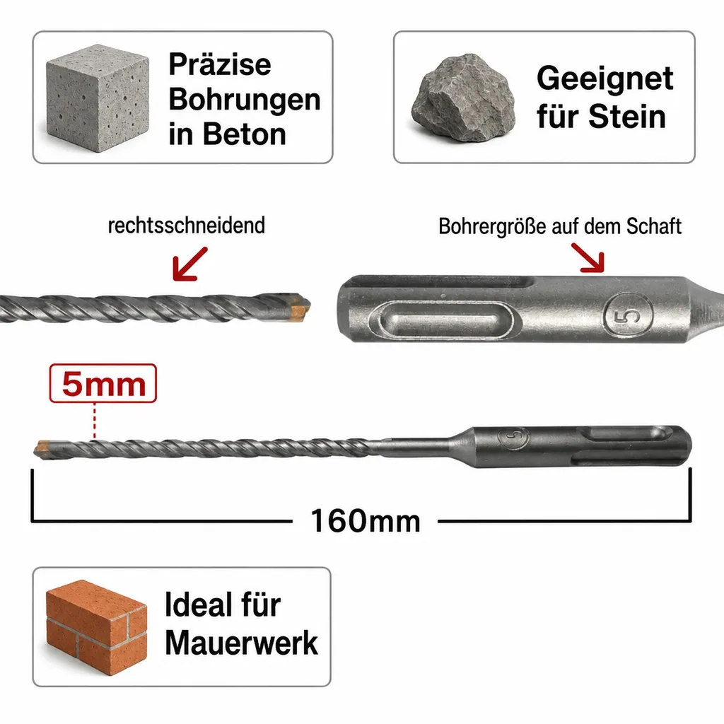SDS Plus Bohrer, Hammerbohrer, 5mm, 4 Schneider, Betonbohrer
