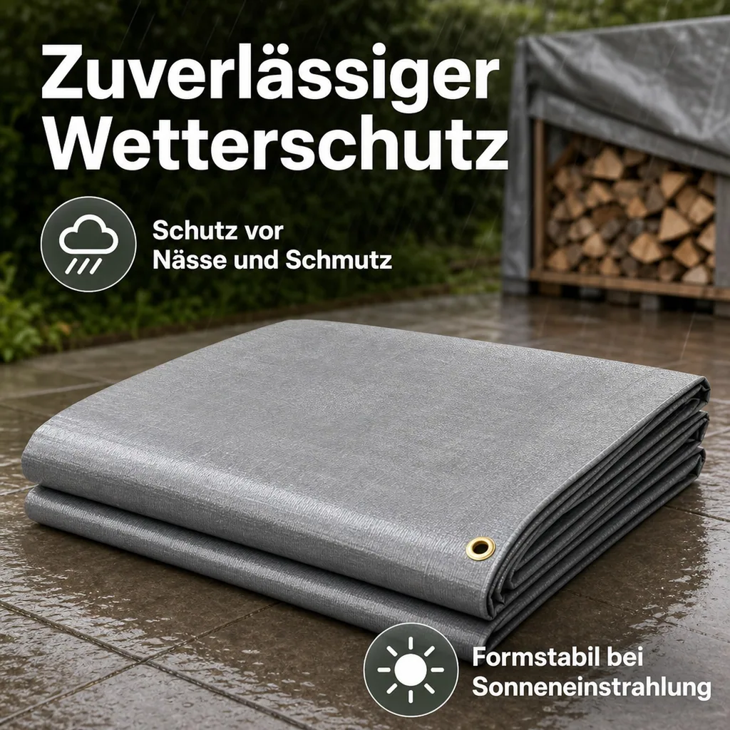 Abdeckplane 280g/m², grau 3x4 (12m²), wasserdicht, reißfest