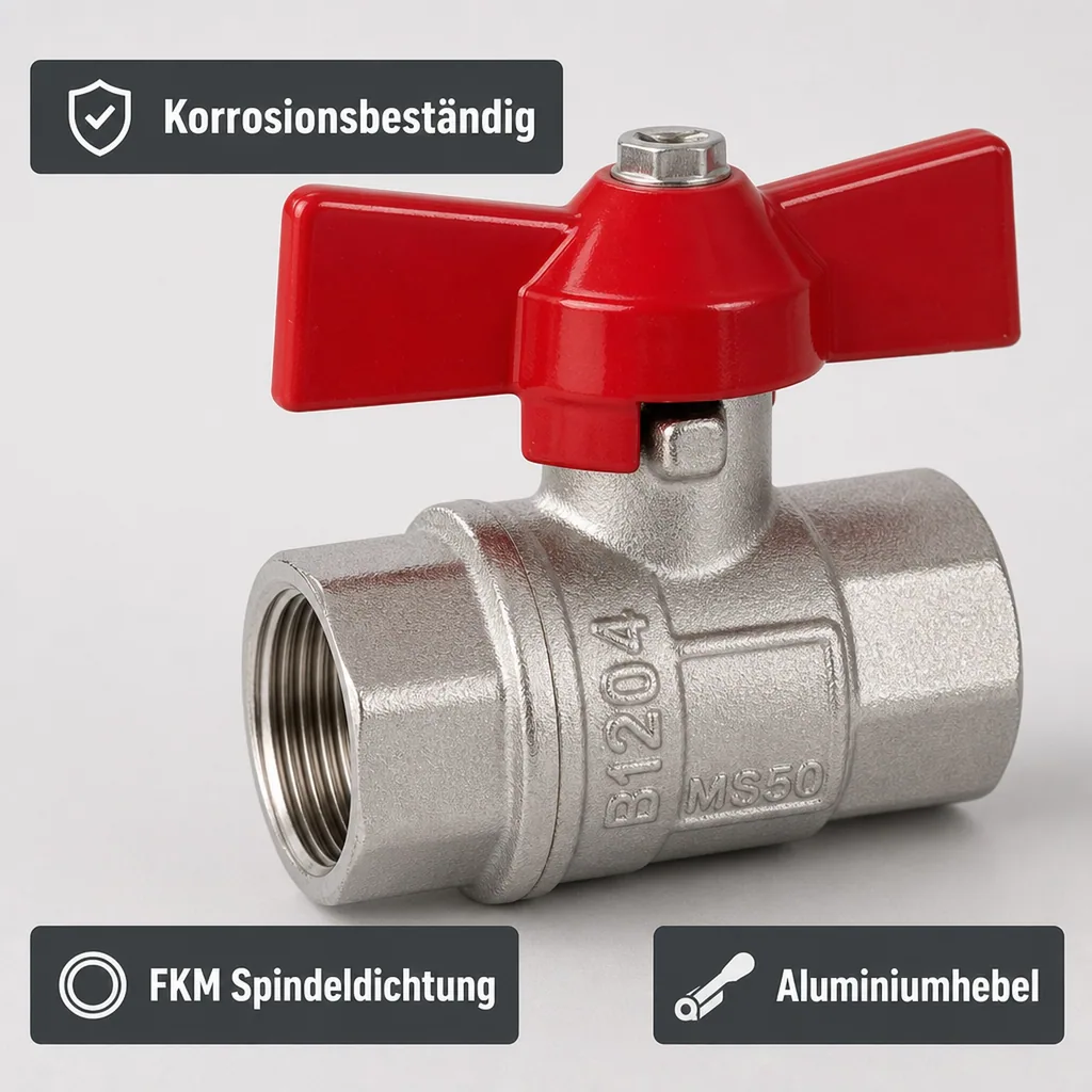 Kugelhahn 1/2 Zoll, Flügelgriff, Messing, Innengewinde