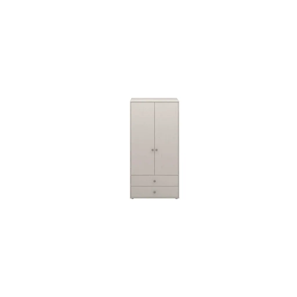 Flexa Kleiderschrank - Classic, mit 2 Türen und 2 Schubladen, 101,3x202,5 cm, Farbe: Grau gekalkt / Grau gekalkt / Naturgrün