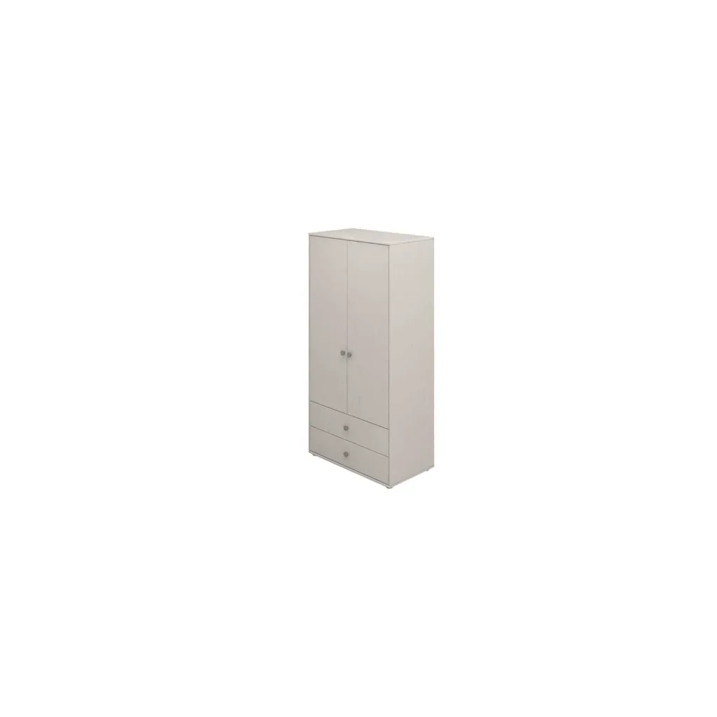 Flexa Kleiderschrank - Classic, mit 2 Türen und 2 Schubladen, 101,3x202,5 cm, Farbe: Grau gekalkt / Grau gekalkt / Türkis