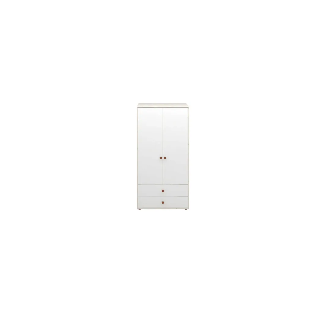 Flexa Kleiderschrank - Classic, mit 2 Türen und 2 Schubladen, 101,3x202,5 cm, Farbe: Weiß gekalkt / Weiß / Rouge
