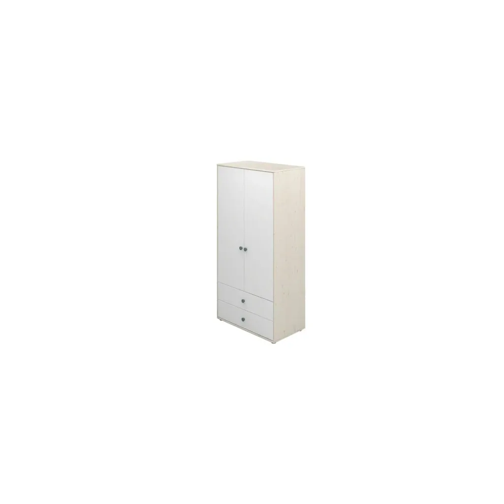 Flexa Kleiderschrank - Classic, mit 2 Türen und 2 Schubladen, 101,3x202,5 cm, Farbe: Weiß gekalkt / Weiß / Türkis