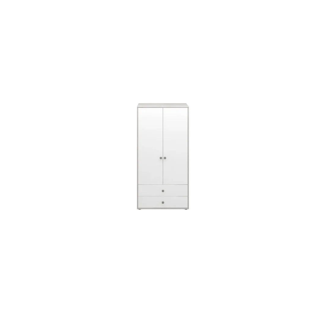 Flexa Kleiderschrank - Classic, mit 2 Türen und 2 Schubladen, 101,3x202,5 cm, Farbe: Grau gekalkt / Weiß / Naturgrün