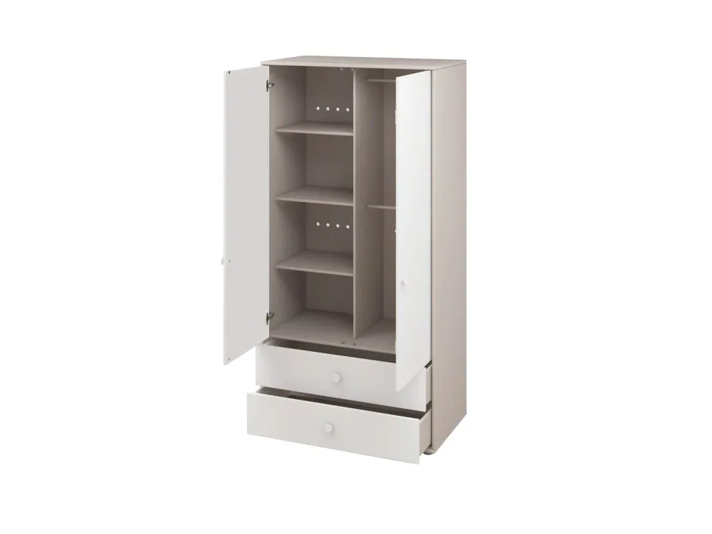 Flexa Kleiderschrank - Classic, mit 2 Türen und 2 Schubladen, 101,3x202,5 cm, Farbe: Grau gekalkt / Weiß / Weiß