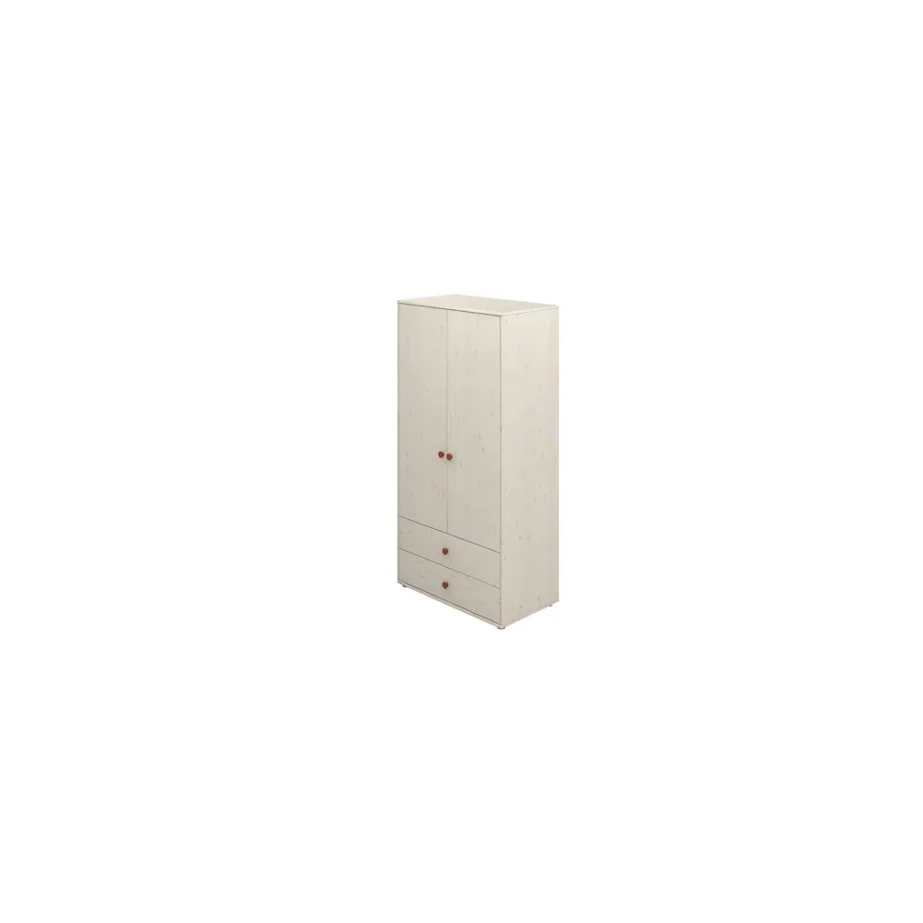 Flexa Kleiderschrank - Classic, mit 2 Türen und 2 Schubladen, 101,3x202,5 cm, Farbe: Weiß gekalkt / Weiß gekalkt / Rouge