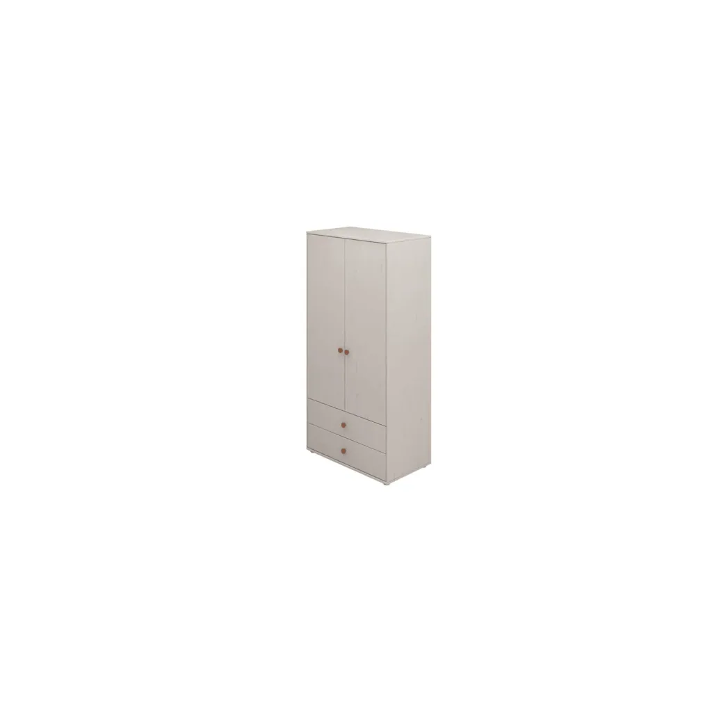 Flexa Kleiderschrank - Classic, mit 2 Türen und 2 Schubladen, 101,3x202,5 cm, Farbe: Grau gekalkt / Grau gekalkt / Rouge