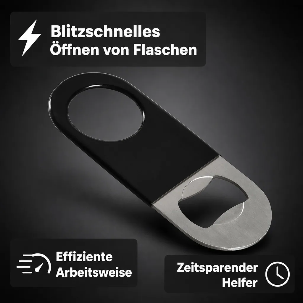 Flaschenöffner, Bieröffner, Kapselheber - SPEED OPENER MINI mit Vinyl, Schwarz