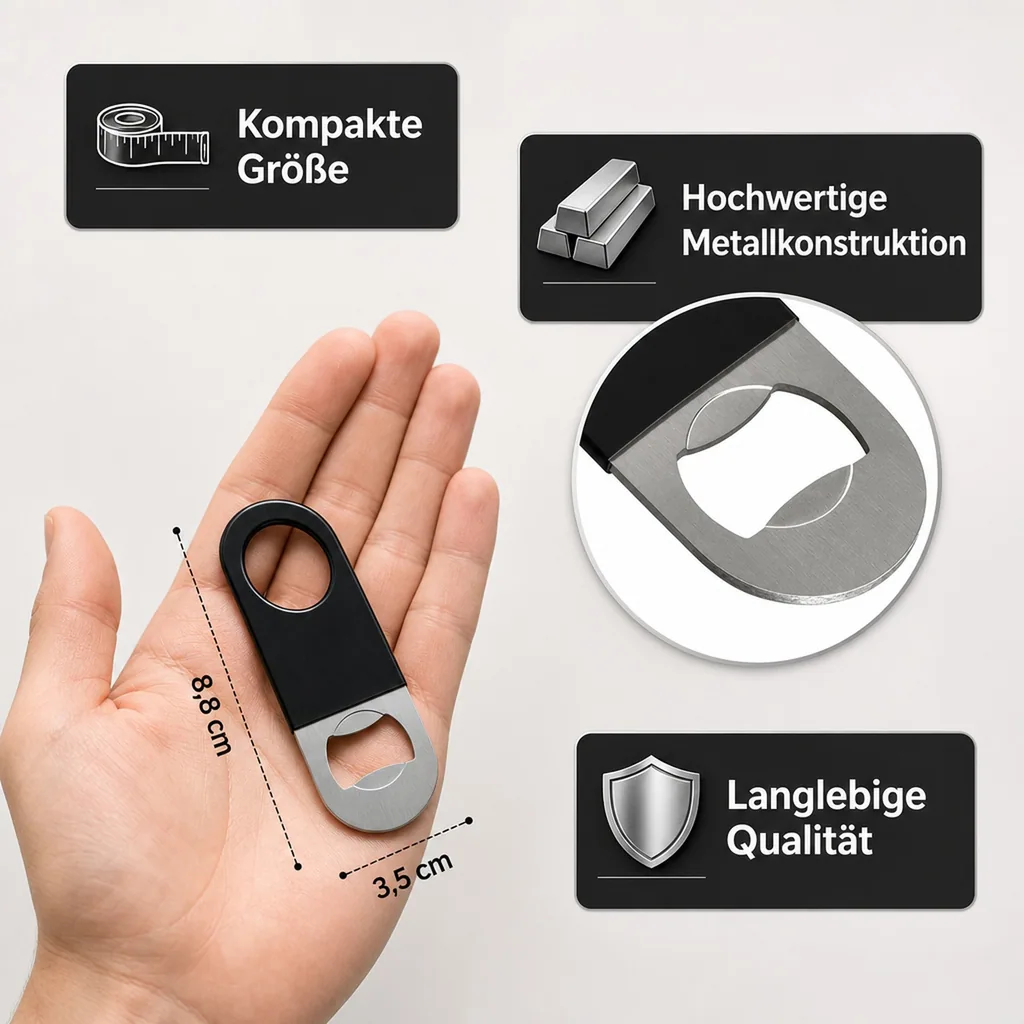 Flaschenöffner, Bieröffner, Kapselheber - SPEED OPENER MINI mit Vinyl, Schwarz