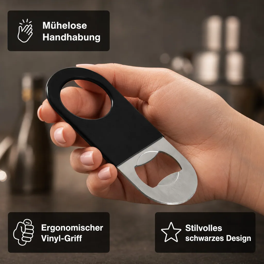 Flaschenöffner, Bieröffner, Kapselheber - SPEED OPENER MINI mit Vinyl, Schwarz