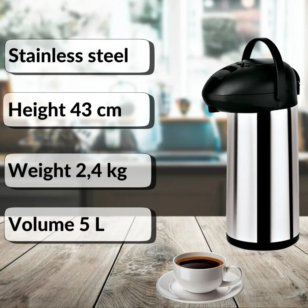 Thermoskanne, Pumpkanne – 5L | Edelstahl | Hält Getränke 12 Stunden warm
