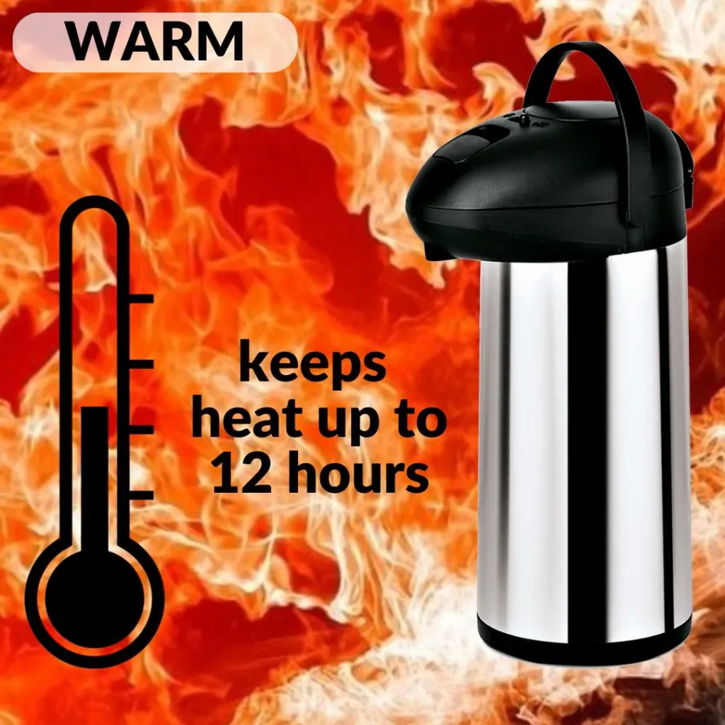 Thermoskanne, Pumpkanne – 5L | Edelstahl | Hält Getränke 12 Stunden warm
