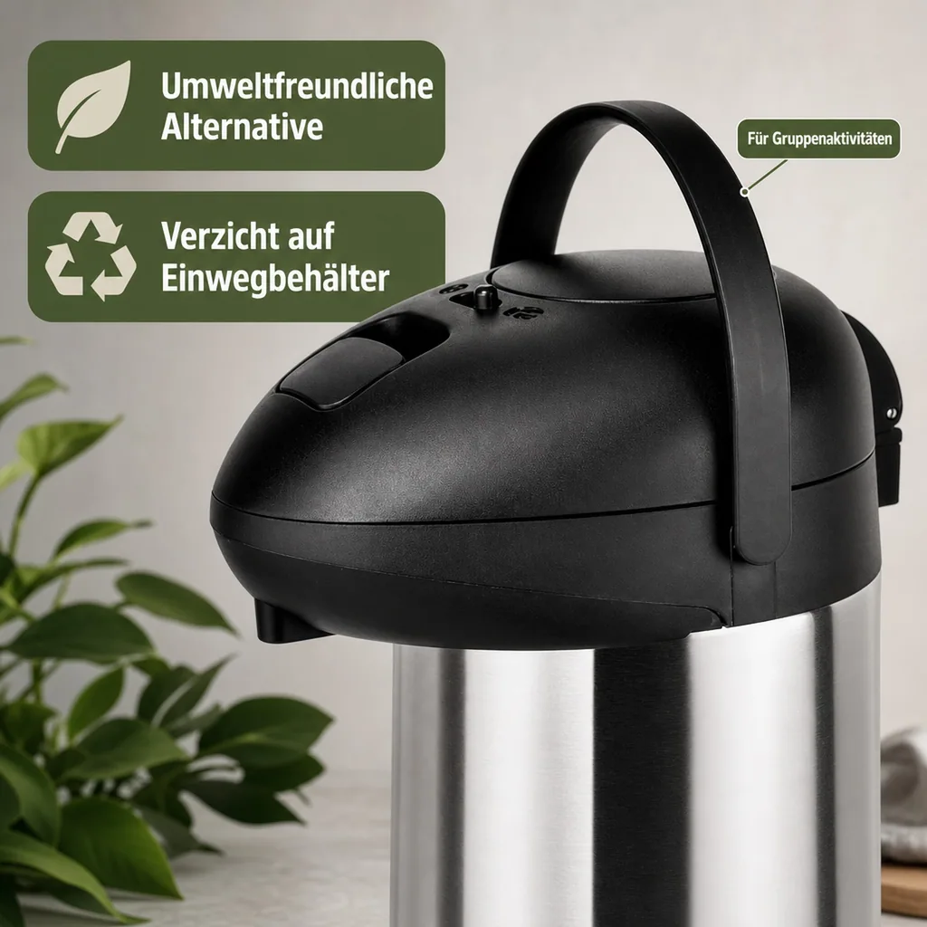 Thermoskanne, Pumpkanne – 5L | Edelstahl | Hält Getränke 12 Stunden warm