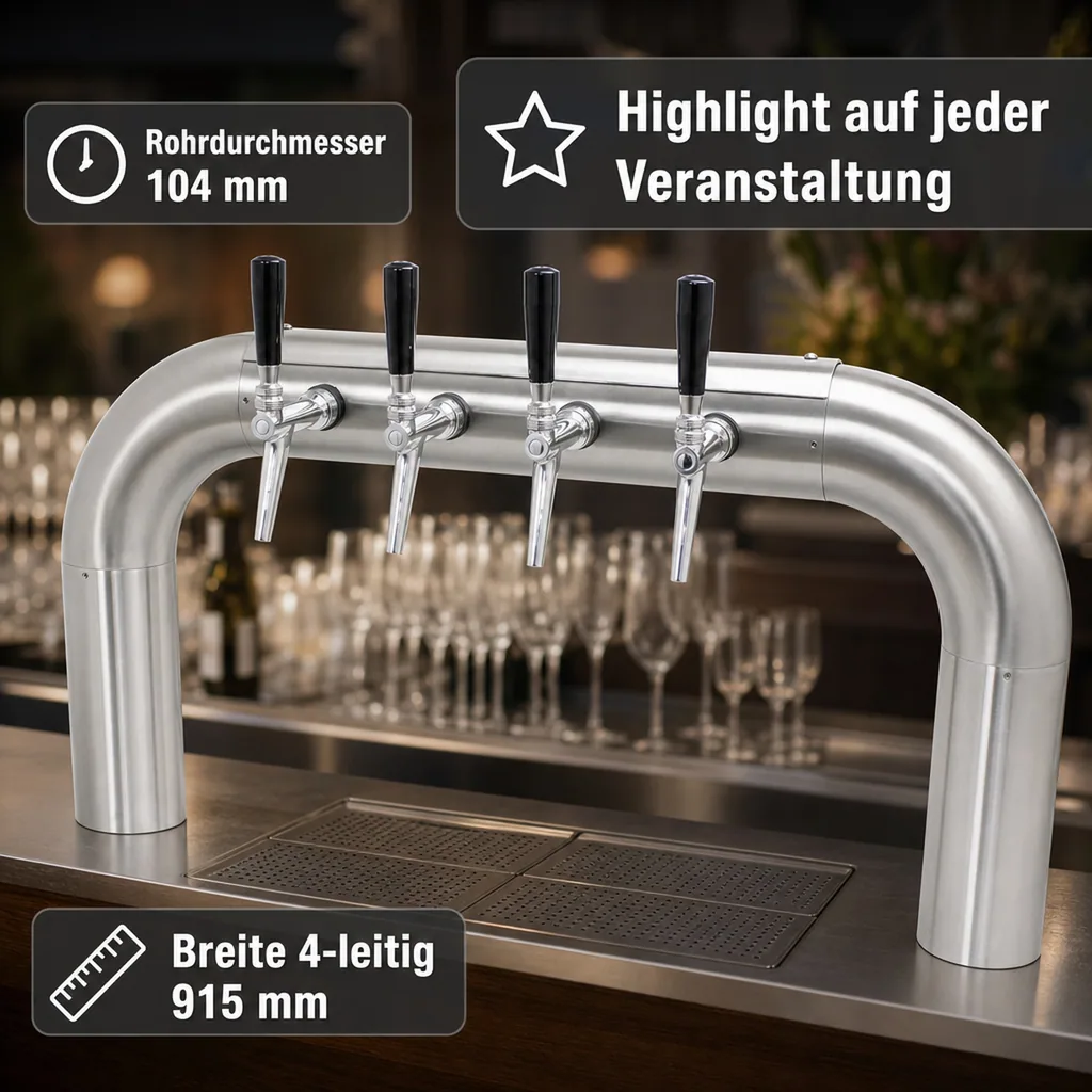 Schanksäule, Bierzapfsäule, Brückenschanksäule - Brück matt-geschliffen, Hahn: 4-leitig