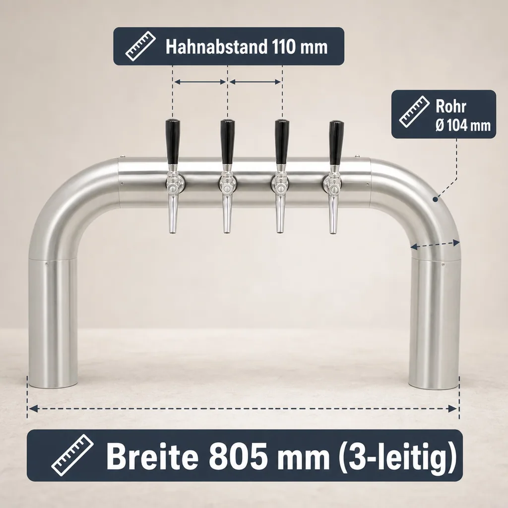 Schanksäule, Bierzapfsäule, Brückenschanksäule - Brück poliert, Hahn: 3-leitig