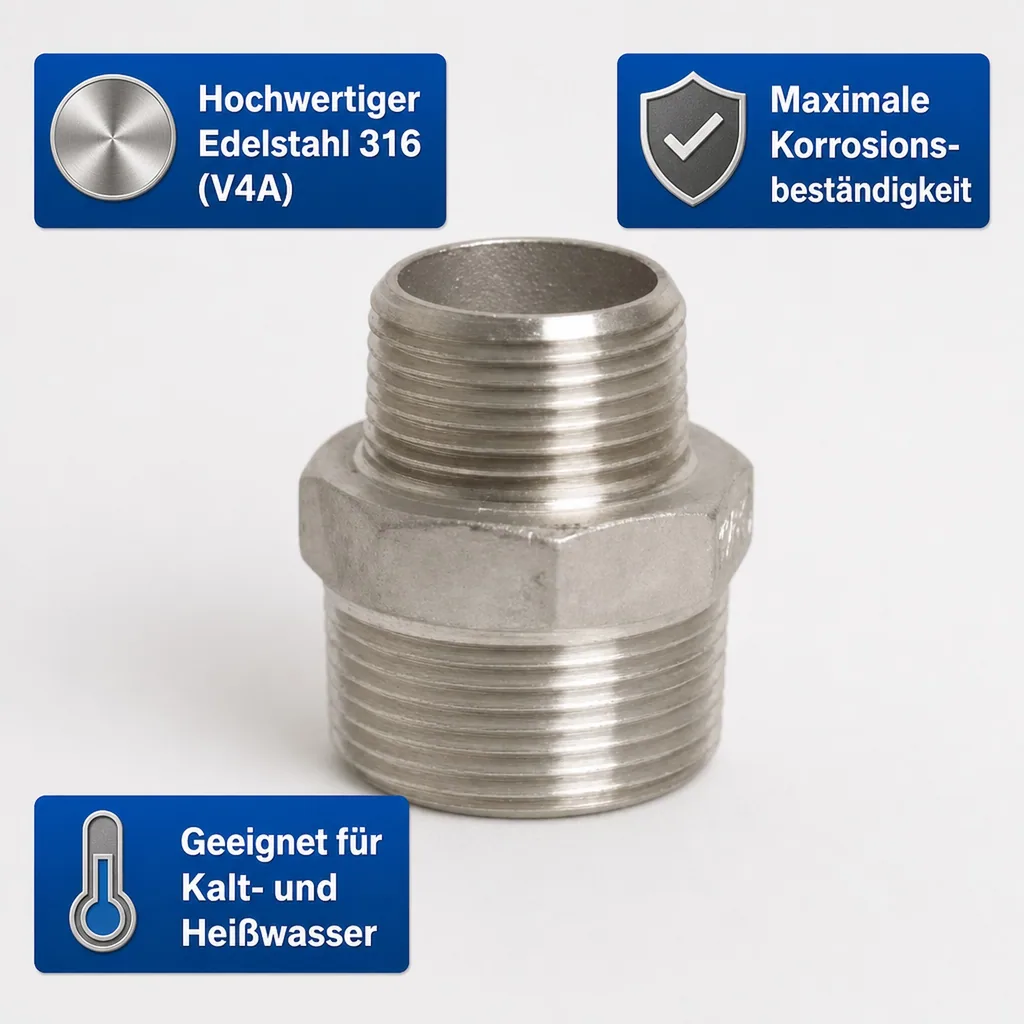 Edelstahl Reduziernippel, Gewindefitting Edelstahl, 2" AG x 1 1/2" AG