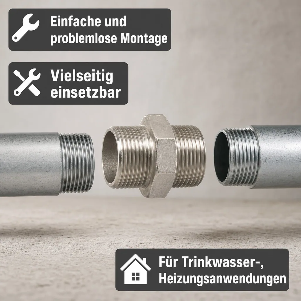 Edelstahl Reduziernippel, Gewindefitting Edelstahl, 2" AG x 1 1/2" AG