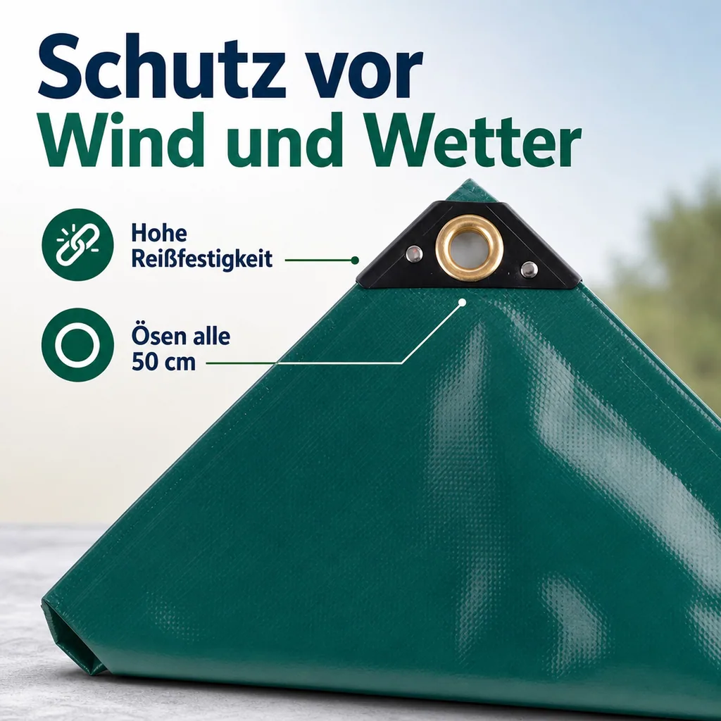 PVC Abdeckplane 650 g/m², grün 2,5 x 4,5m (11,25m²), wasserdicht, reißfest