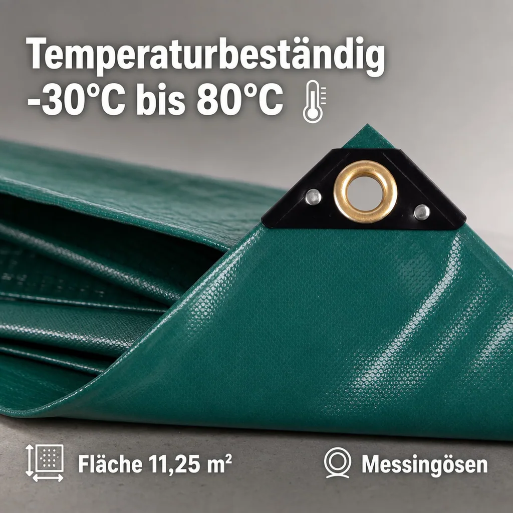 PVC Abdeckplane 650 g/m², grün 2,5 x 4,5m (11,25m²), wasserdicht, reißfest