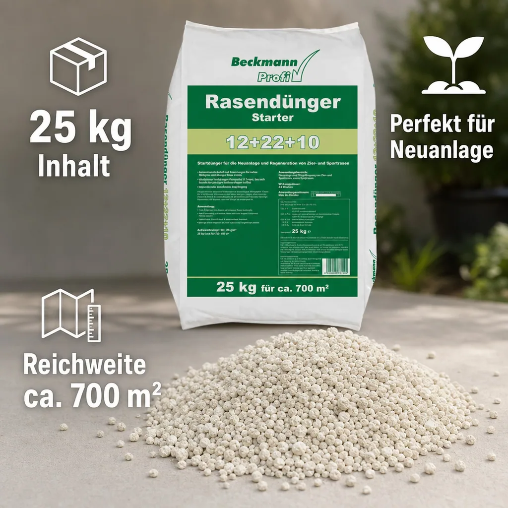 Rasendünger 25kg, Starter für Rasen Neuanlage und Regeneration