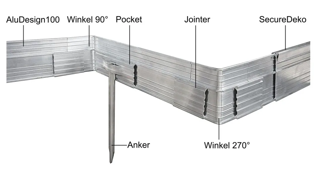 Eckwinkel 90grad für Ultra Starke Alu Rasenkante 14cm | Beeteinfassung | Beetumrandung | Beetbegrenzungen