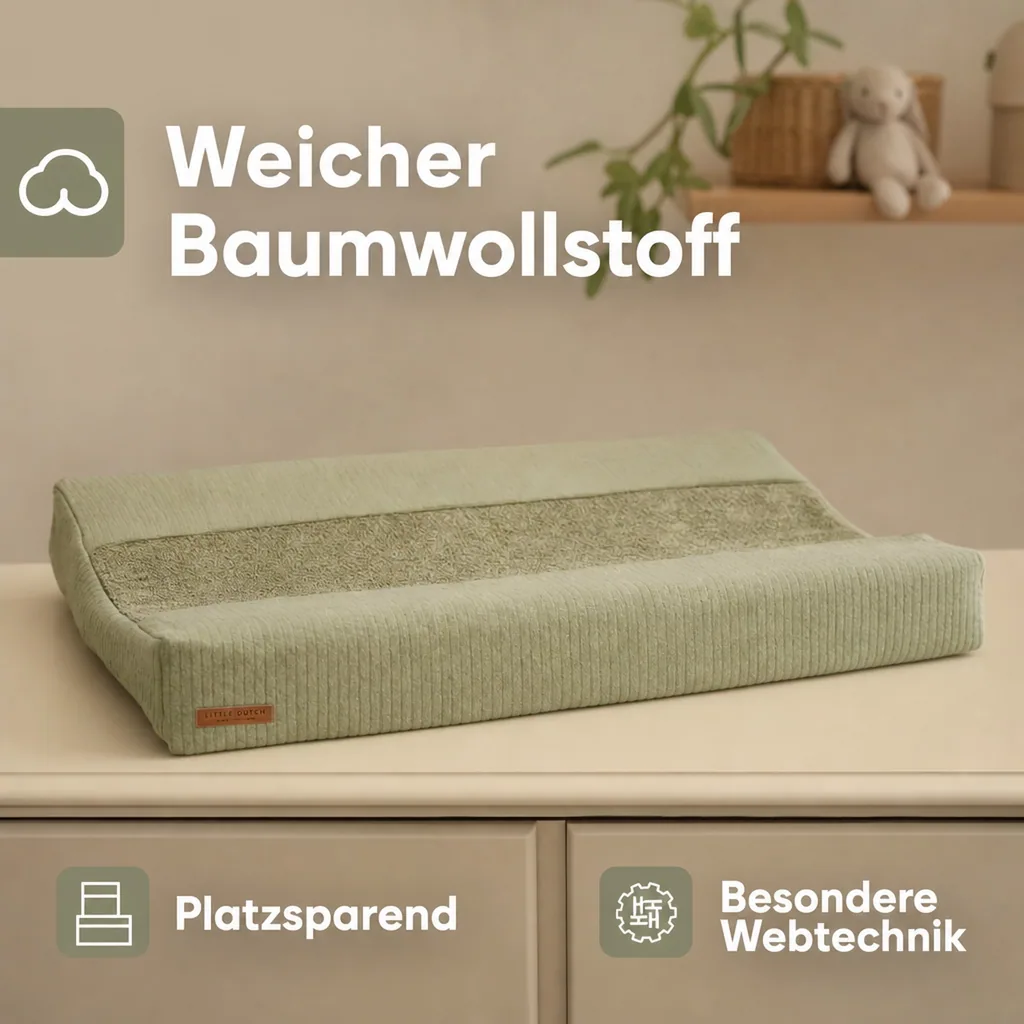 Little Dutch Wickelauflage schmal uni oliv "Pure Olive", Wickelmulde: nur Bezug