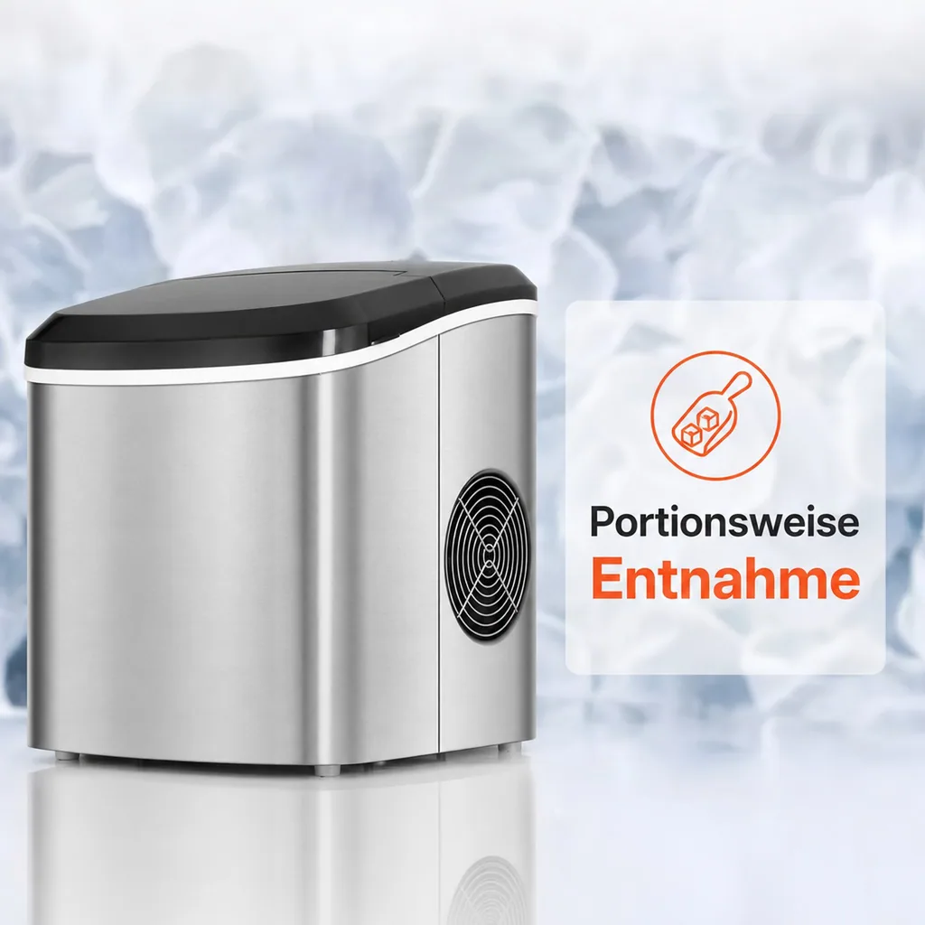 IceAge Eiswürfelmaschine 18 kg/24 Std. – Edelstahl, 2 Eiswürfelgrößen, 1,5 l Wassertank