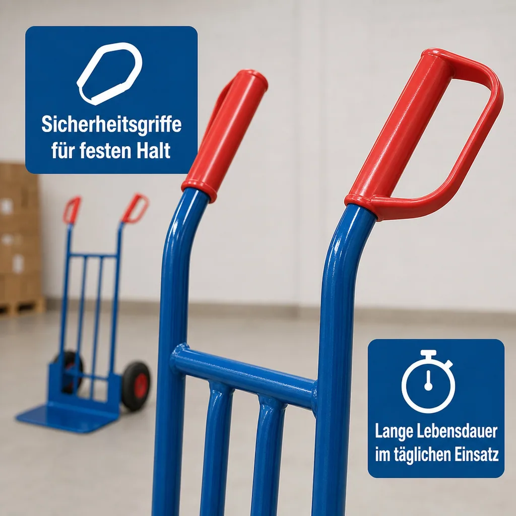 Sackkarre, Stahlrohr Sackkarre 250 kg, mit Luftbereifung & großer Schaufel