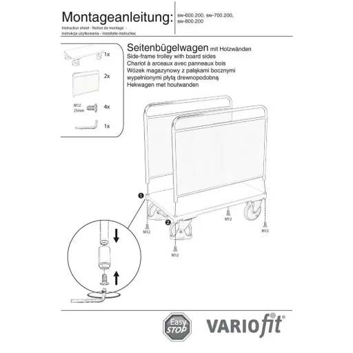 Seitenbügelwagen, Holzwand, EasySTOP, Typ M, 500kg Traglast