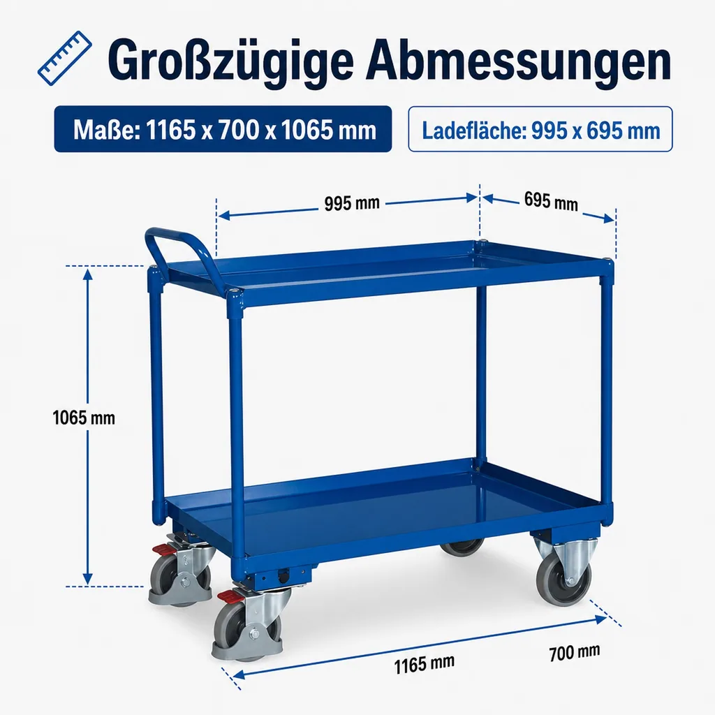 Tischwagen, Etagenwagen, Servierwagen groß, 2 Etagen, 400 kg Traglast